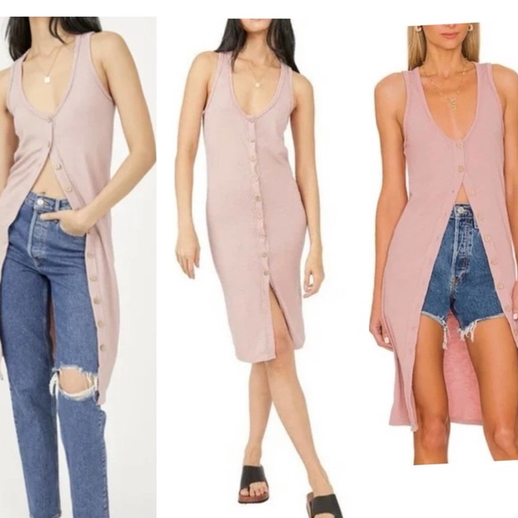 Free People Sweaters - Free People Gia Long Vest lilac wine mauve Dress button detail sleeveless ribbed